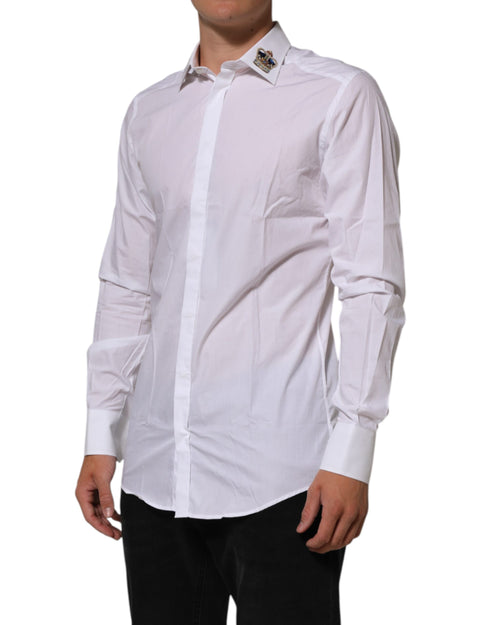 Dolce & Gabbana White Crown Collared GOLD Formal Dress Shirt